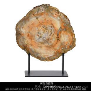 新中式木化石大理石半扣摆件售楼处书柜书房软装设计师搭配装饰品