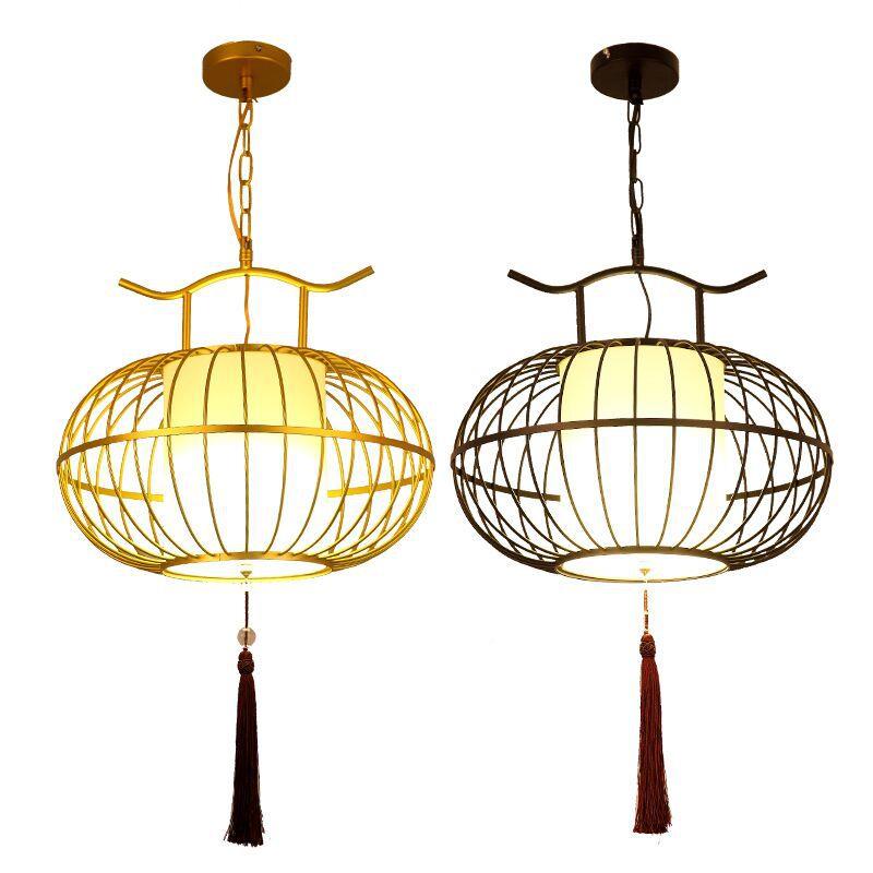 新中式古典禅意笼茶室灯笼吊灯仿古茶楼客栈红鸟艺铁吊灯