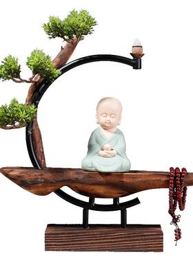 仿真崖柏迎客松摆件创意客厅玄关电视柜家居装饰禅意树根木艺产品