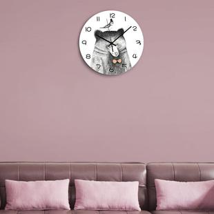 亚卡通力黑室熊先克生圆形挂钟YAKEL客厅卧儿童房简约大气