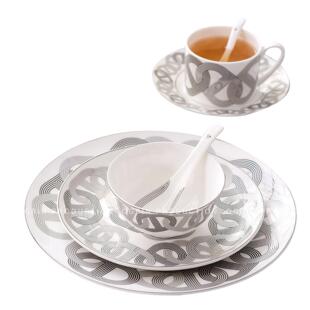 欧西餐盘简排约现代清新骨杯瓷银色跑道西餐盘子碟牛摆件餐具装式