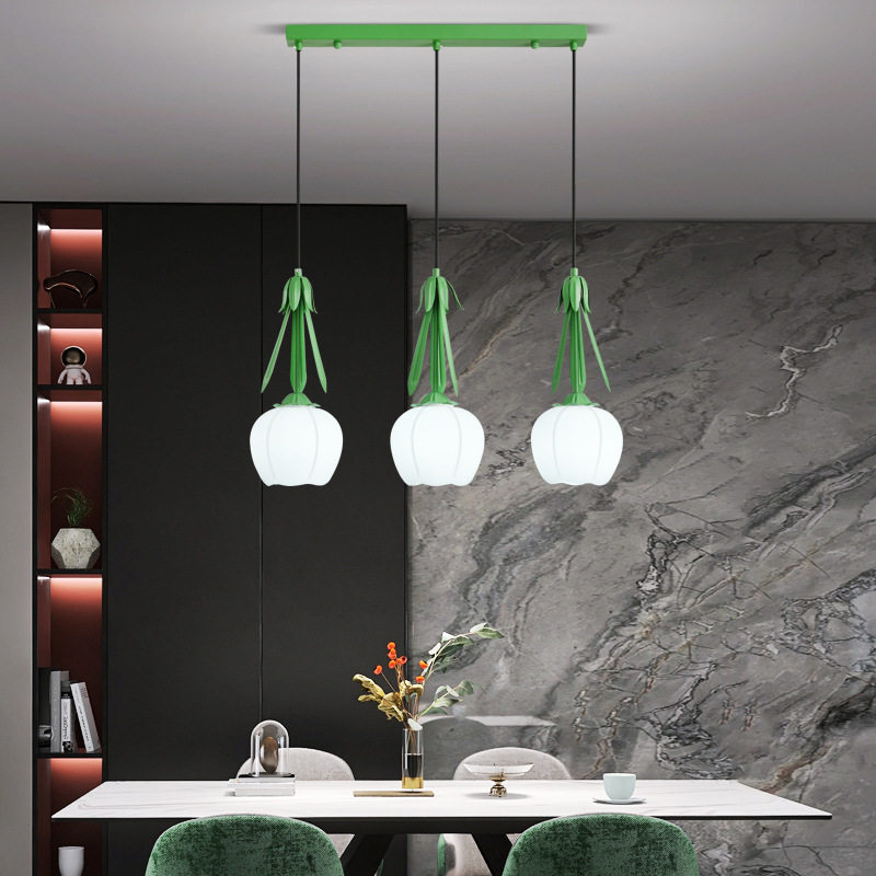 法式花苞餐厅灯奶油风餐厅吧台卧室灯乡村田园复古灯玻璃灯罩吊灯