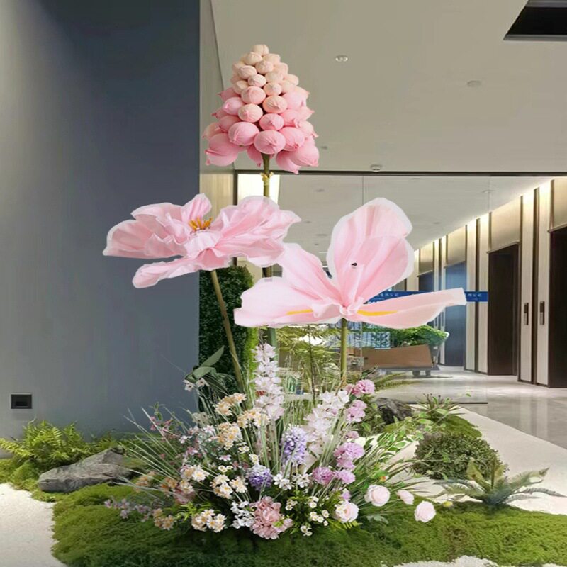 橱窗花艺装饰大型纸花粉色风信子仿真花丛摆件网红拍照背景花卉