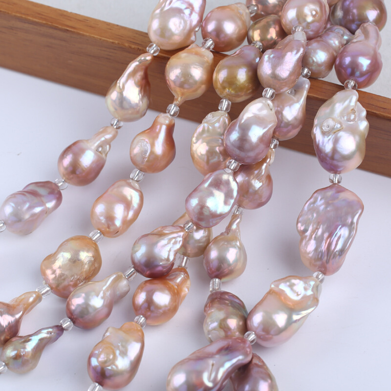 热销18cm 15-16mm紫色巴洛克珍珠 天然淡水珍珠串DIY饰品批发