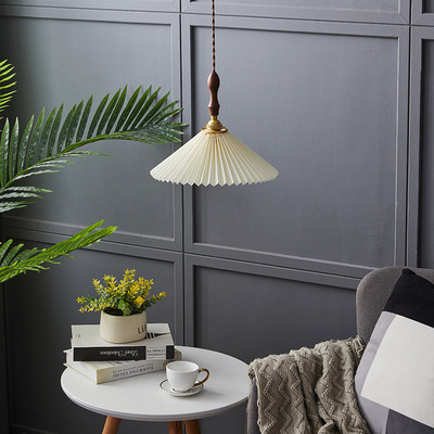 北欧百褶小吊灯胡桃木日式吧台餐厅民宿网红单头卧室床头实木极简