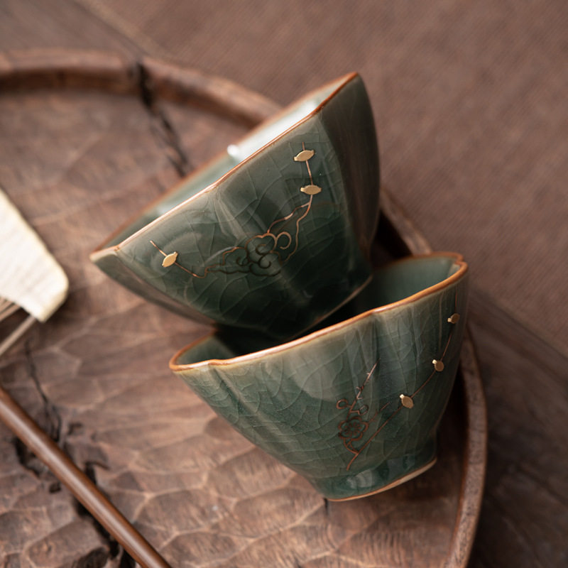 A6L哥窑主人杯异型品茗杯茶具杯锔钉喝茶杯茶盏陶瓷茶杯功夫