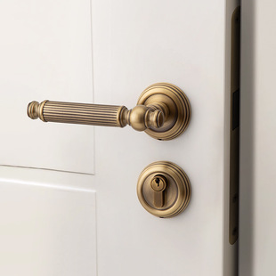 厂家直售 全铜法式静音门锁 纯铜卧室门把手复古中古风房门锁整套