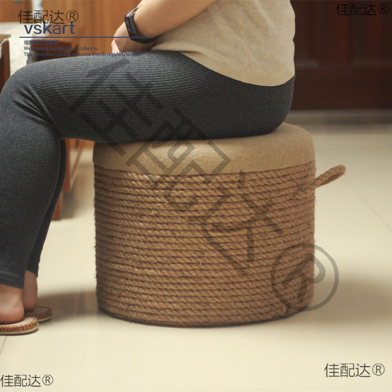 麻绳小凳子家用实木圆凳客厅矮凳成人沙发凳创意板凳坐墩阳台墩子