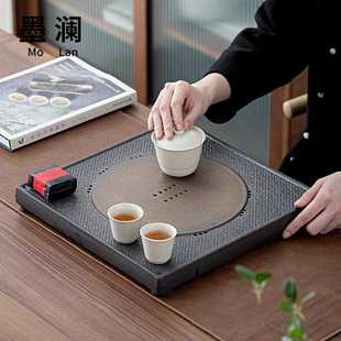 简约复古中式 陶瓷茶盘轻奢干泡台家用阳台客厅储水盘茶海日式 会客