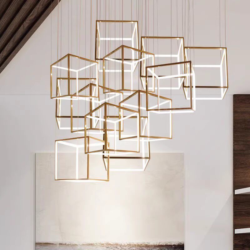 出口后现代正方形几何吊灯简约LED餐厅吧台前台展厅工程艺术灯具