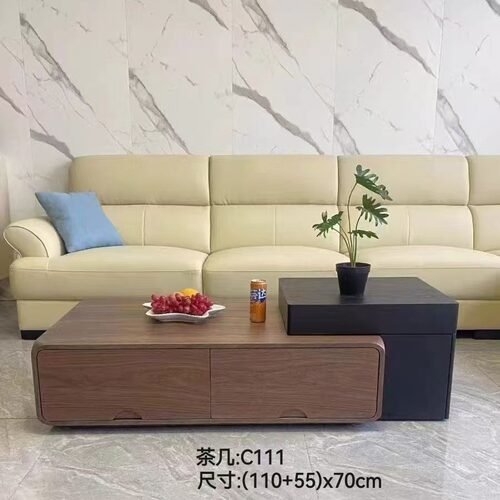 现代简约伸缩一体中古风茶几客厅极简储物胡桃木家用酒店咖啡桌