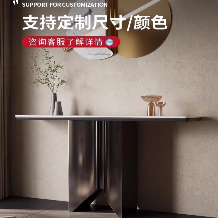 轻奢玄关柜台现代简约岩板入户正对门黑色设计师款网红高端玄关柜