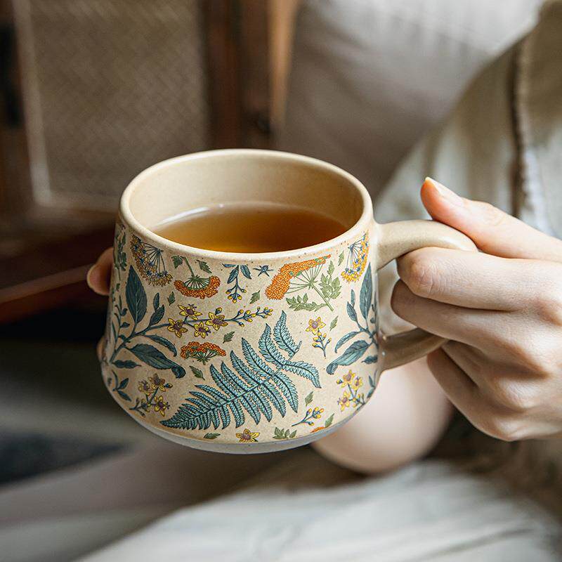 景德镇马克杯釉下彩陶瓷杯带盖子勺手绘咖啡杯子闺蜜结婚礼物女水