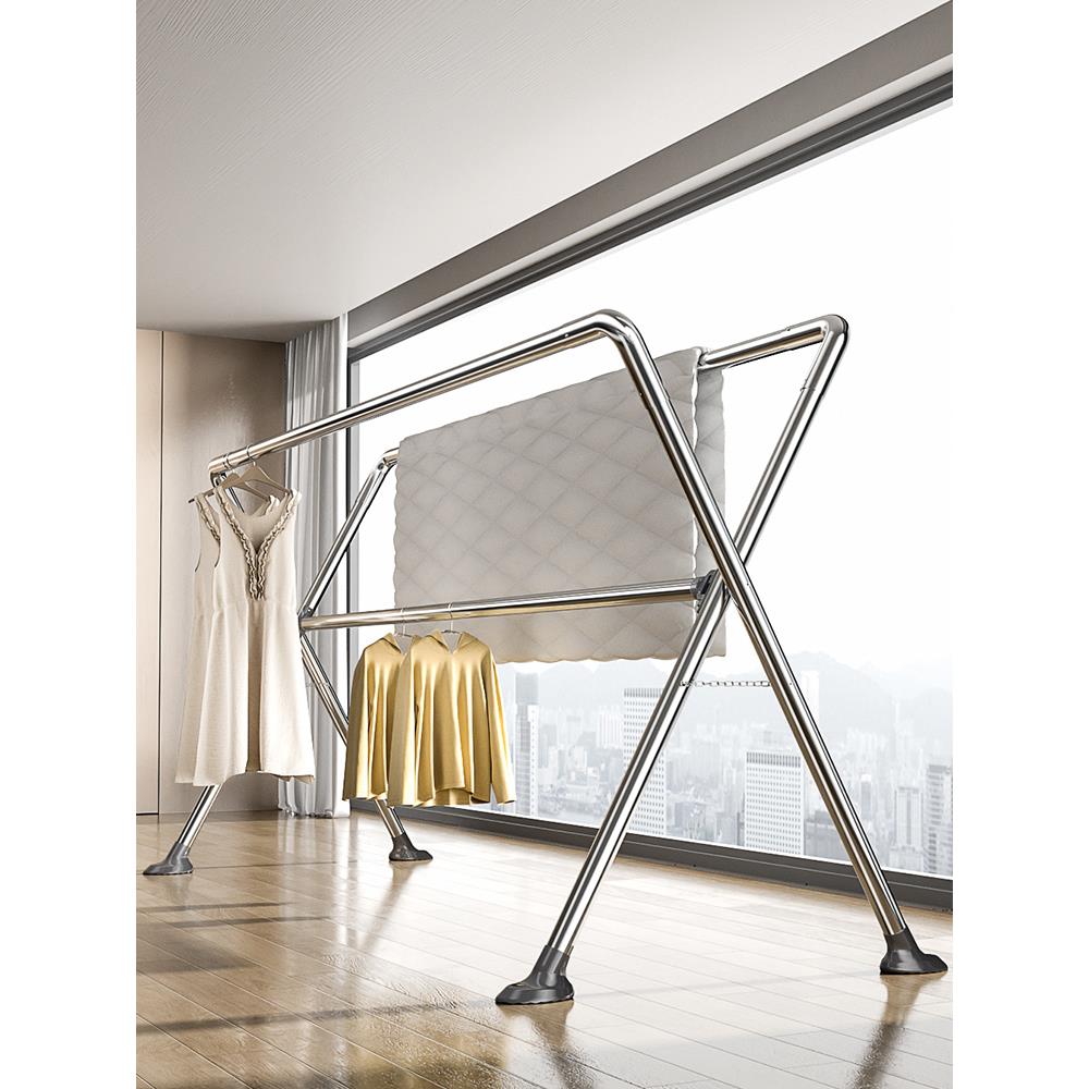 加厚不锈钢落地晾衣架晾阳台家用衣杆晒被架子户外晒衣架挂衣架子