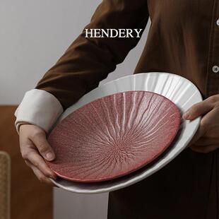 西瓜纹陶瓷圆形盘子酒店汤盘西餐创意冷盘高级感餐厅餐盘家用