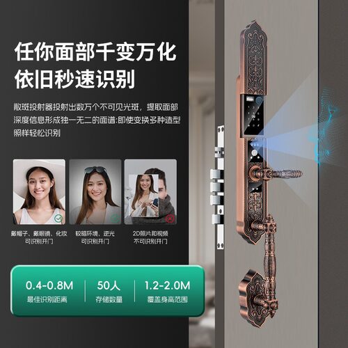 高端庭院复古中式指纹锁双开门高端轻奢智能锁多功能别墅密码锁