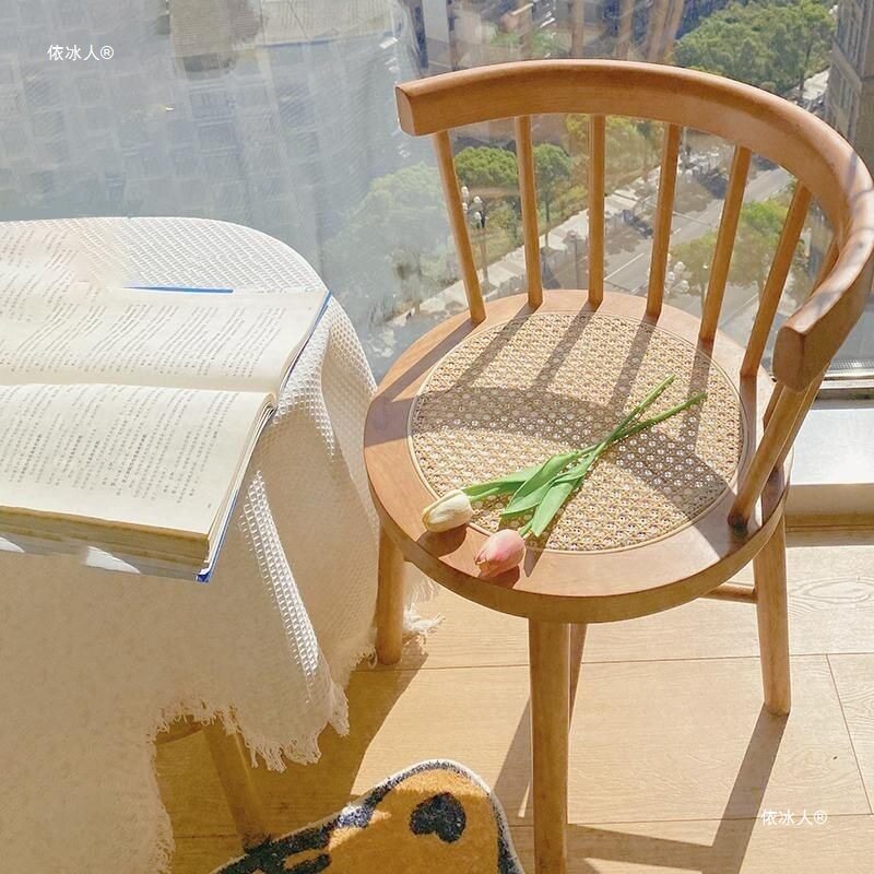 日式简约实木藤编温莎餐椅