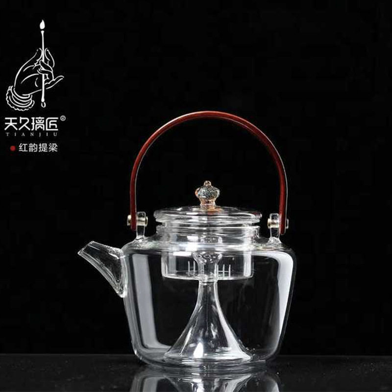 天久璃匠1000ml晶彩壶盖玻璃壶竹提梁蒸茶壶耐高温电陶炉蒸茶专用