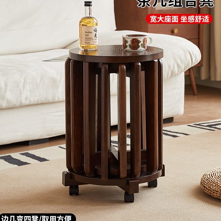 实木可叠放圆凳组合凳