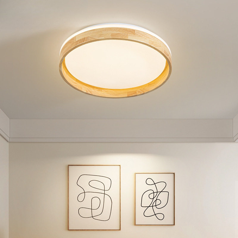 原木房间灯圆形led灯具卧室风创意餐厅灯吸顶灯现代简约无