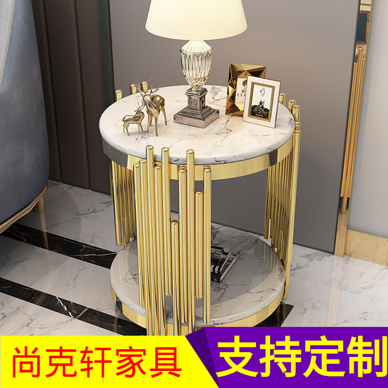 大理石角几圆形客厅沙发边几不锈钢圆几轻奢阳台小茶几休闲小圆桌