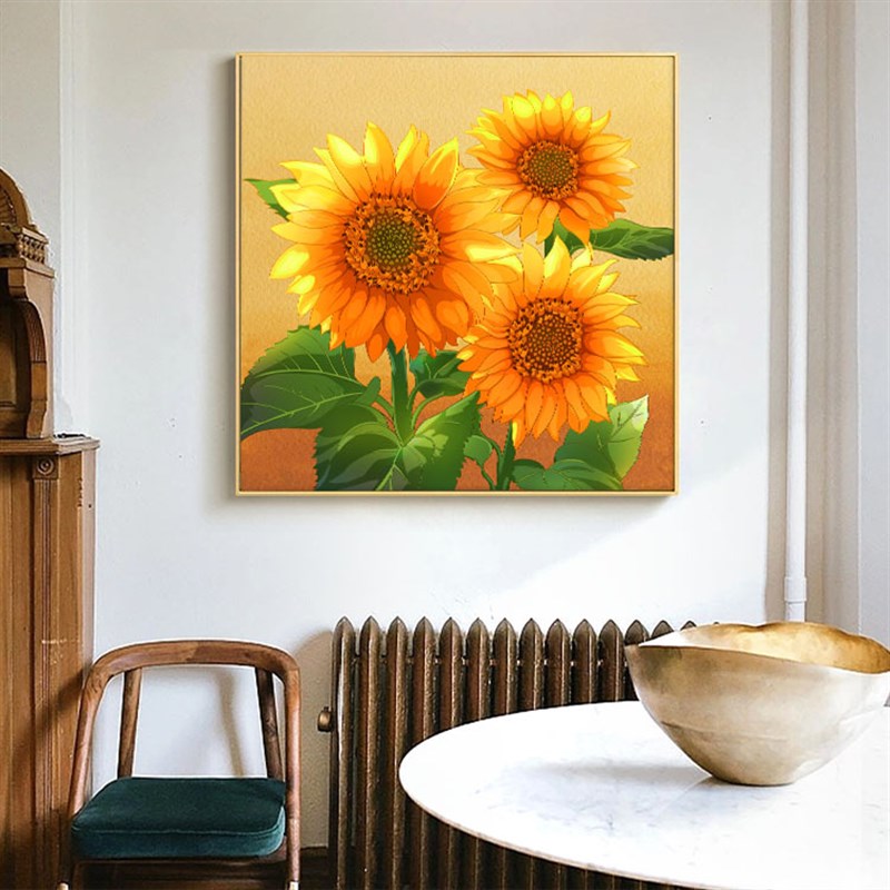 2023新款向日k葵钻石画满钻带框客厅点钻粘钻卧室餐厅手工砖石秀