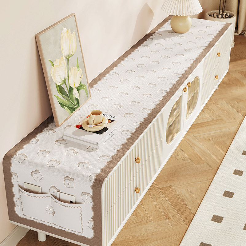 奶油风电视柜g防尘罩盖布棉麻布艺现代简约轻奢家用长条装饰遮丑