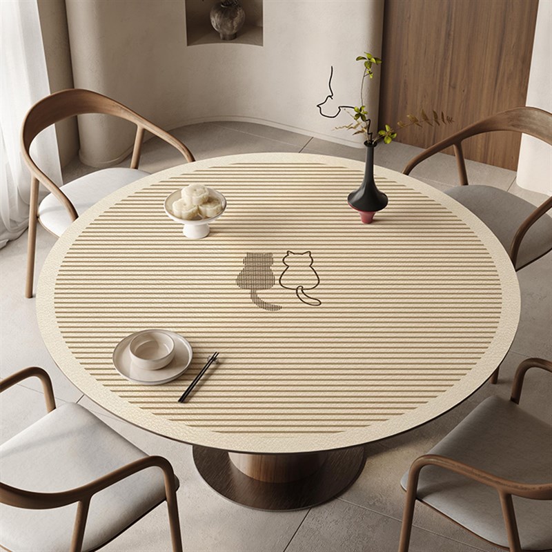 侘寂风圆形d餐桌垫大圆桌防水防油免洗桌布家用阳台小茶几圆桌垫