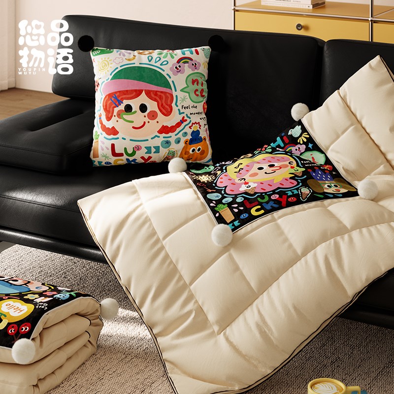 卡通趣味家用客厅沙发抱枕抱枕被二合一午睡午休办V公室车载折叠