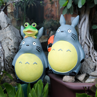 花园装饰创意卡通可n爱树脂龙猫摆件个性庭院阳台落地花盆造景摆