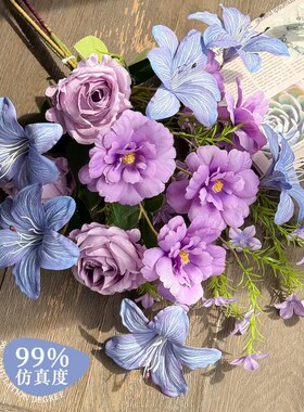 莫奈风仿真花束假花摆设紫色装饰花束仿生轻奢高级感逼真拍照道具