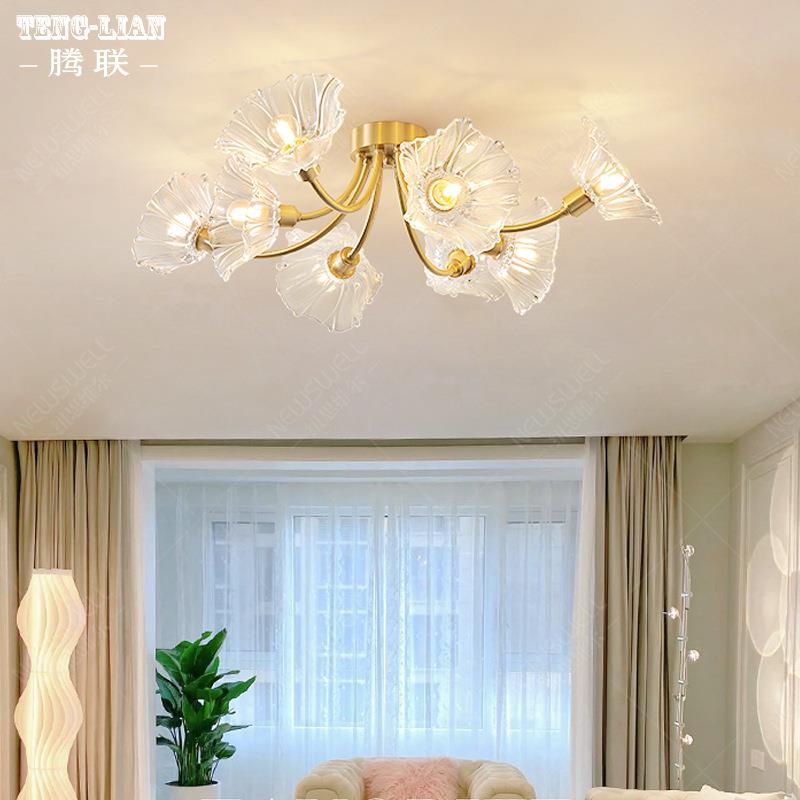 现代玻璃花朵全铜吸顶灯北欧简约轻奢房间主灯具客厅餐厅卧室吊灯