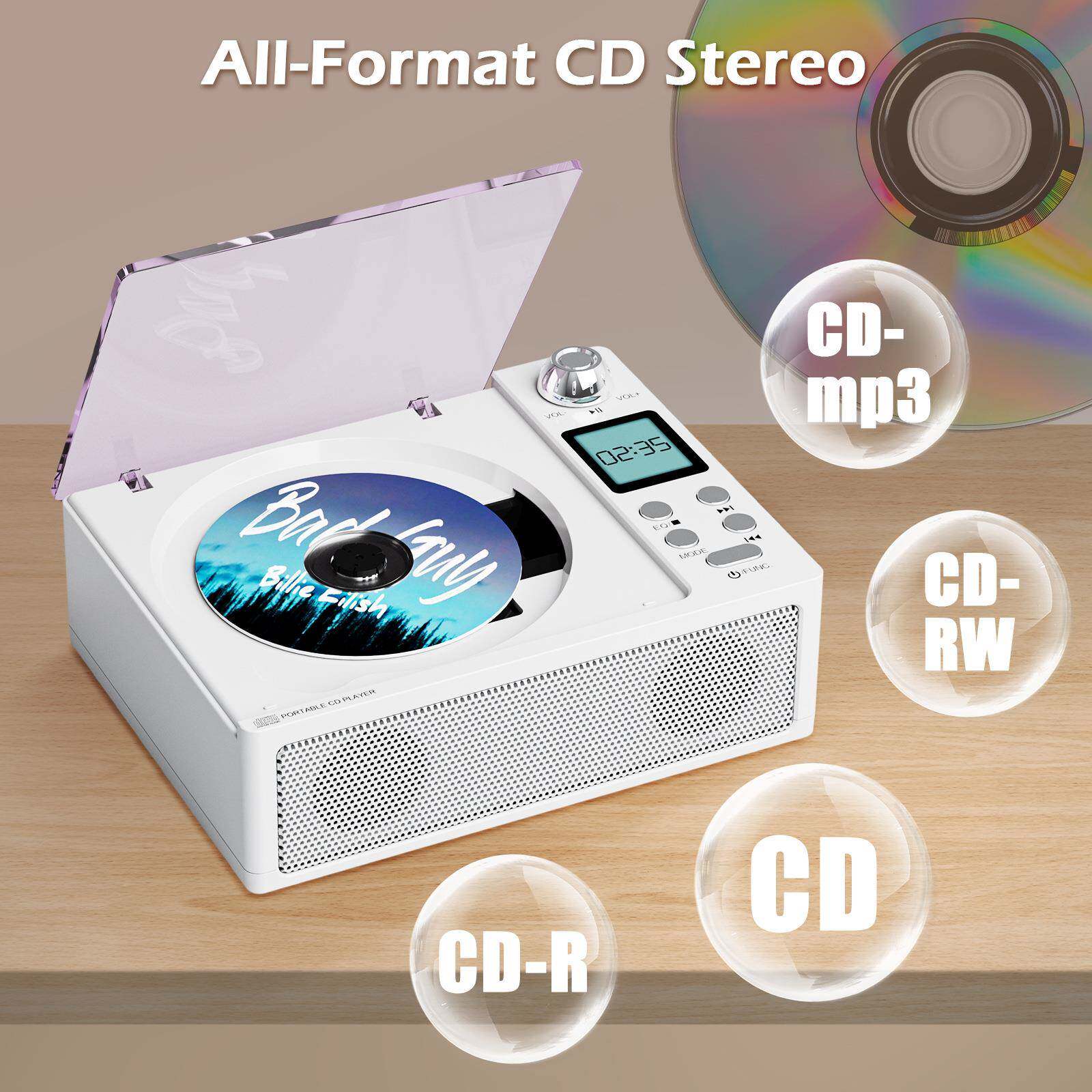 新款蓝牙便携 CD 播放器，双扬声器，Hifi音质，支持USB/TF卡/FM