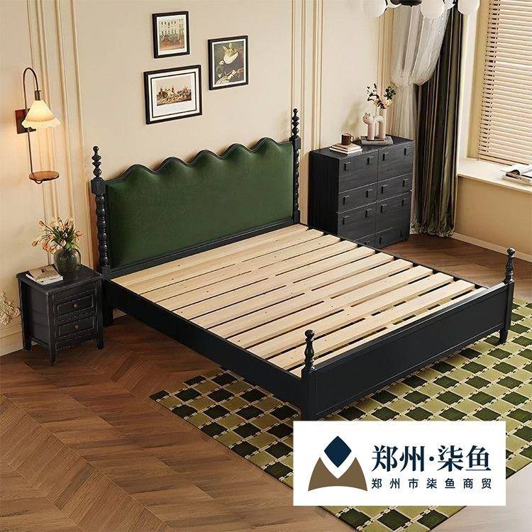 法式复古实木床1米8双人大床1.5米轻奢主卧木床软包美式2025新款