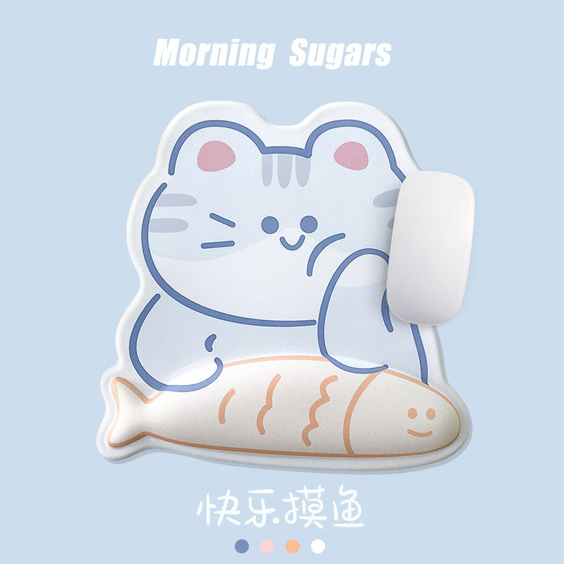 卡通可爱摸鱼护腕鼠标垫女生手腕垫办公笔记本电脑键盘手托垫防滑
