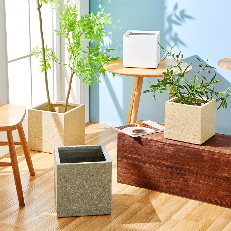 宝诗格多肉粗陶花盆透气简约个性镁泥花盆白色水泥方形绿植盆栽