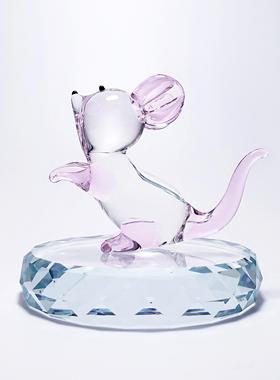 可爱小老鼠生日礼物水晶玻璃创意摆件十二生肖鼠动物属相琉璃车载