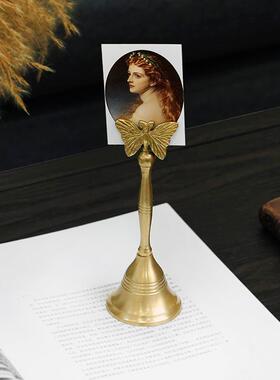 印度进口手工黄铜蝴蝶卡片夹手持摇铃开餐铃铛复古家居装饰摆件