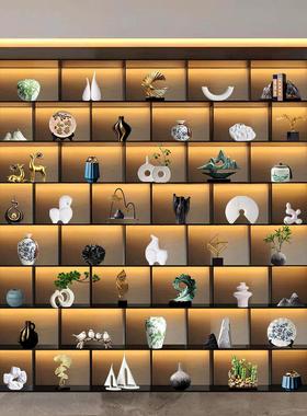 新中式摆件高档轻奢客厅酒柜电视柜茶室博古架办公室软装饰品摆设