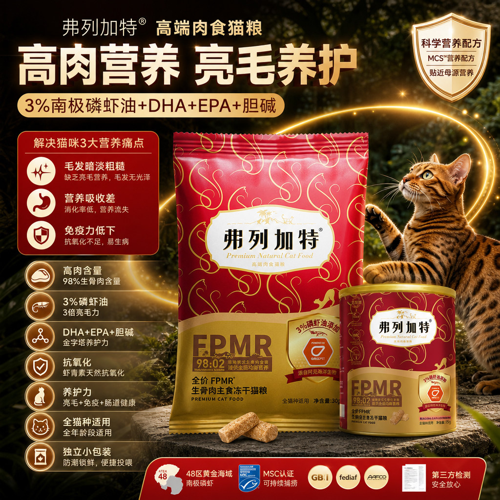 弗列加特冻干主食猫粮鲜肉鸡肉乳鸽兔肉猫咪生骨肉猫冻干零食试吃