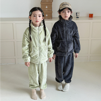 杜小宅儿童家居服秋冬大童睡衣套装珊瑚绒休闲套装可外穿Dstudio