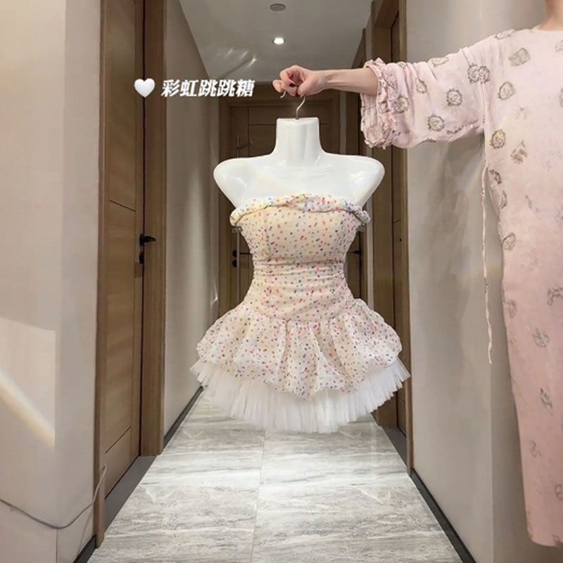 法式甜美风彩色波点抹胸