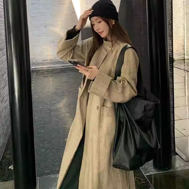 复古做旧廓形风衣外套女
