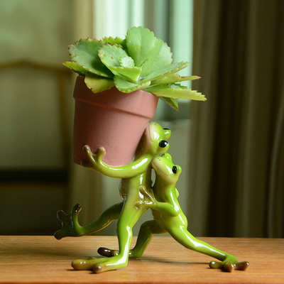 真自在创意青蛙多肉花p盆田园家居装饰品树脂盆栽送男女生朋友礼