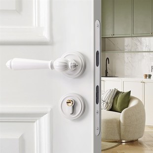 法式卧室门锁室内j房间家用木门锁两件式磁吸静音白色美式欧式房