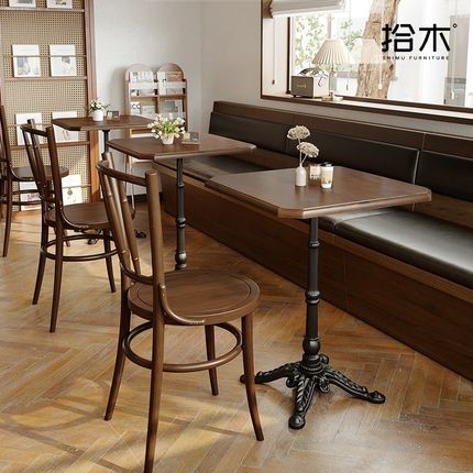 复古咖啡厅桌椅组合甜品烘焙店椅子奶茶店美式西餐厅W实木桌子商