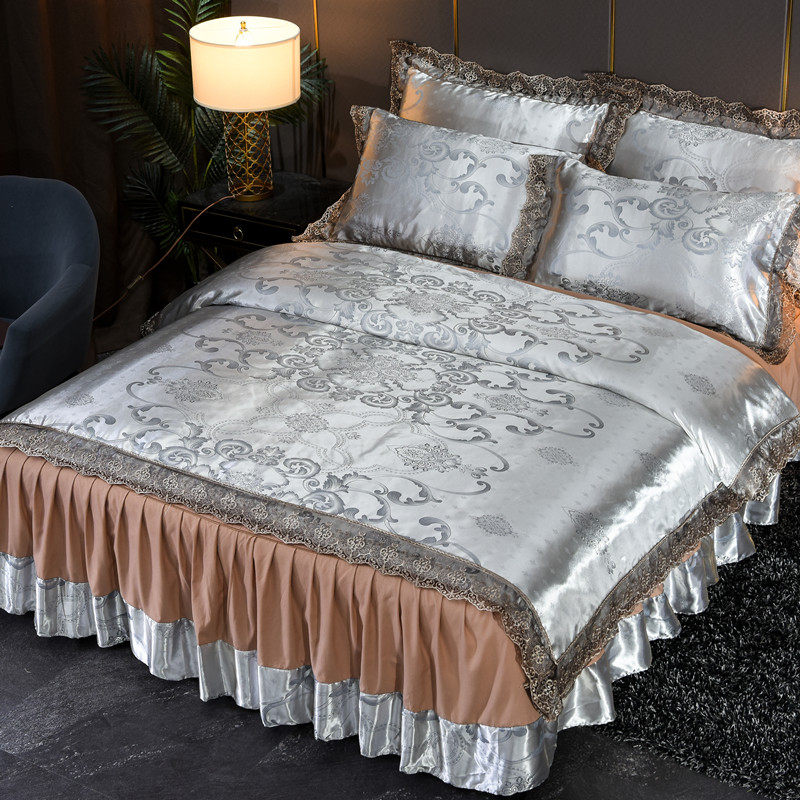 欧式贡缎提花床裙四件套纯棉全棉被套床单1.5m1.8床罩2Z米床上用
