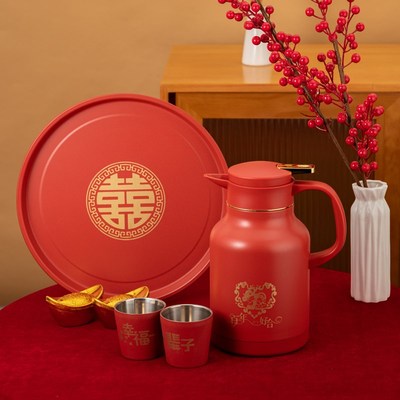 保温壶结婚陪嫁一对暖壶红色不锈钢内胆保M温水壶婚庆家用开热水