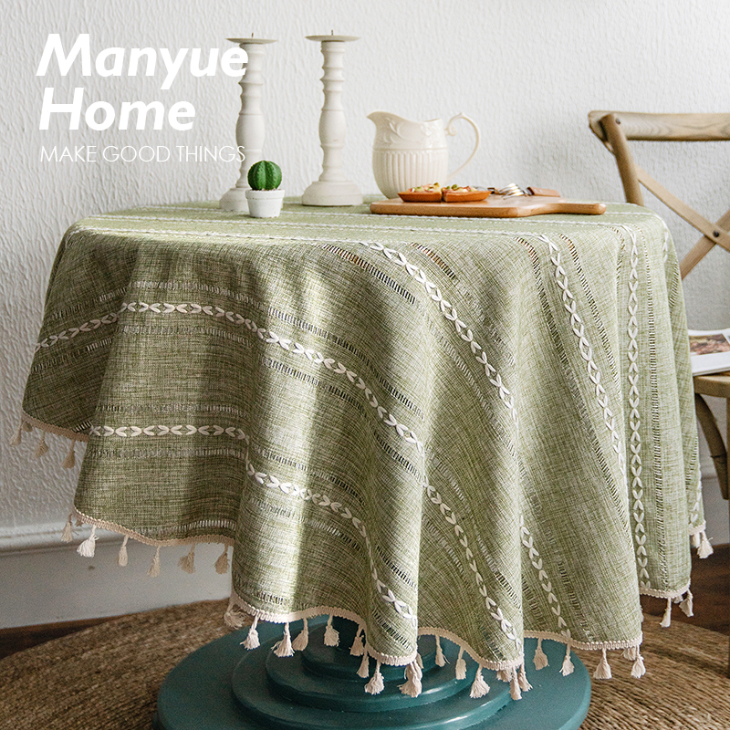 蔓越家  法式复古桌布棉t麻流苏餐圆桌布电视机台布茶几床头柜罩