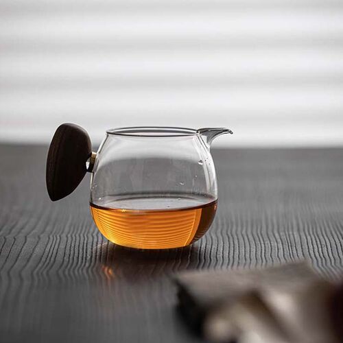 日式木把耐热玻璃公道杯家用复古木柄防L烫泡茶杯公杯分茶器茶海